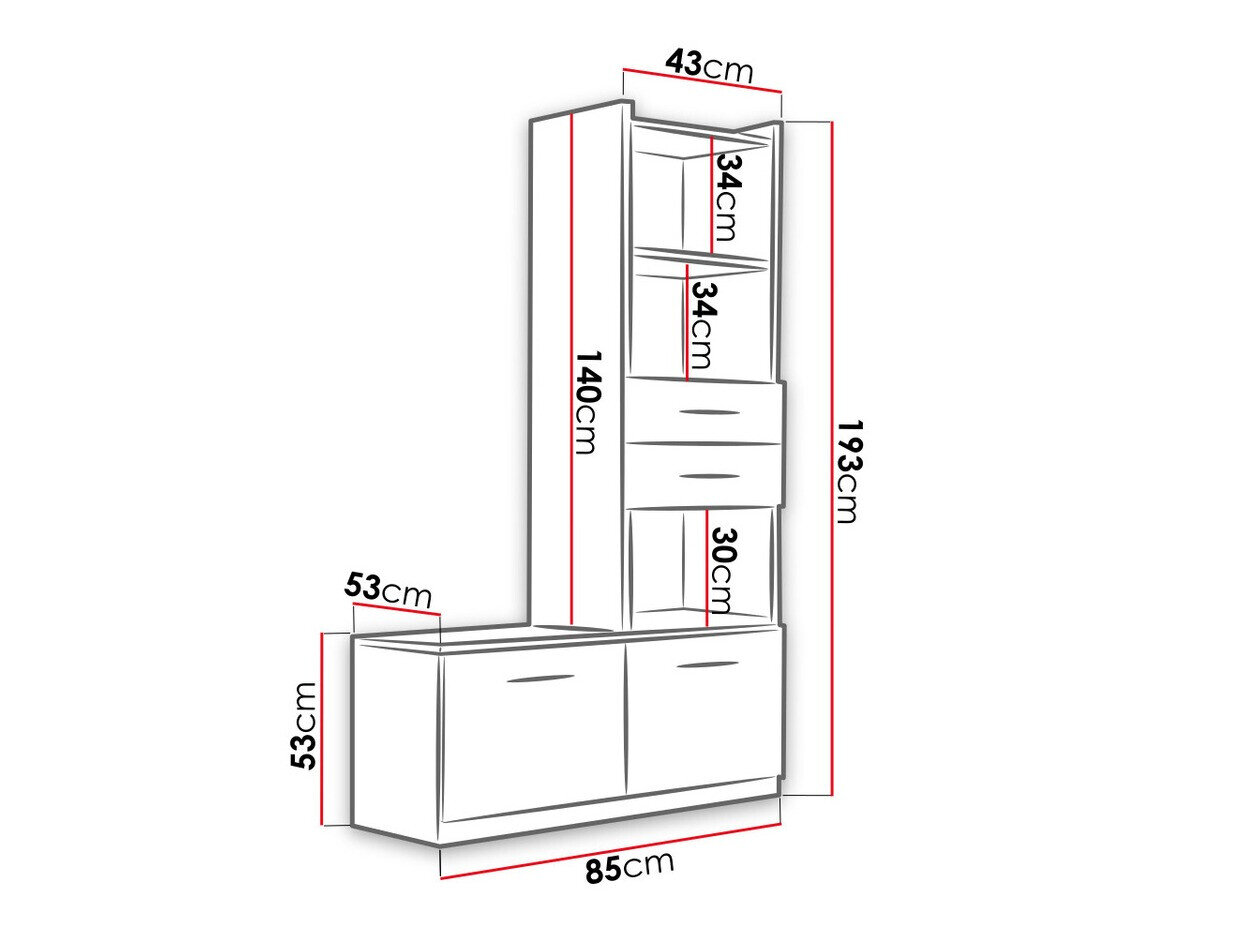 Reol Salmere 105 (Hvid + Gloss grå)