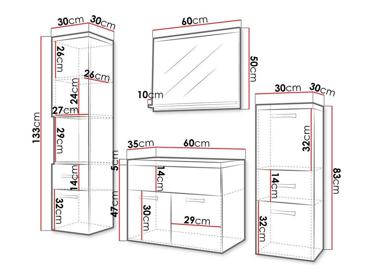 Badeværelsessæt Sarasota 109 (Sonoma eg + Glansfuld hvid)