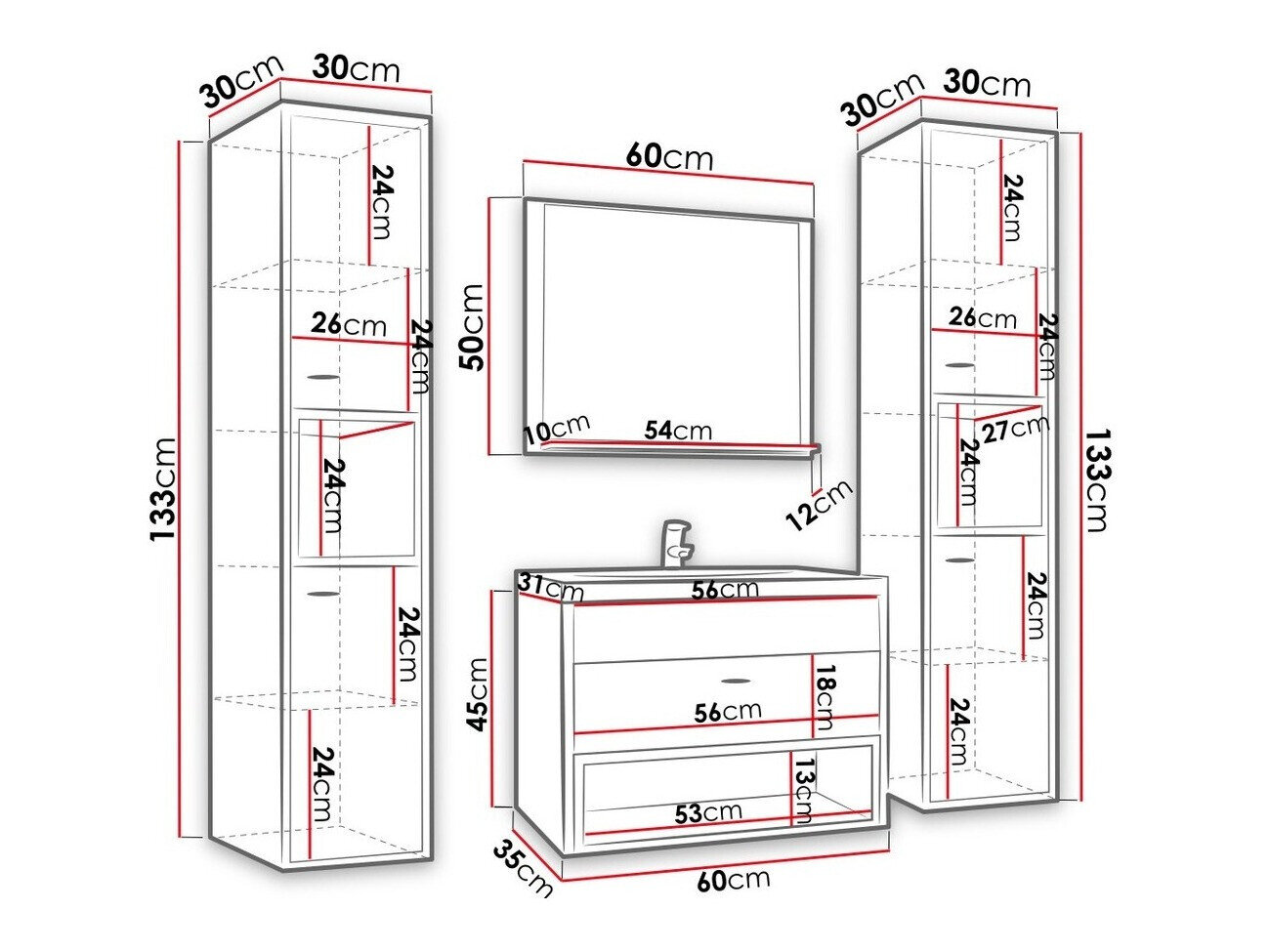 Badeværelsessæt Velum II (Hvid + Artisan eg)