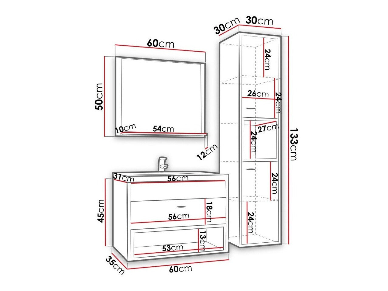 Badkamerset Velum I (Wit + Artisan eiken)