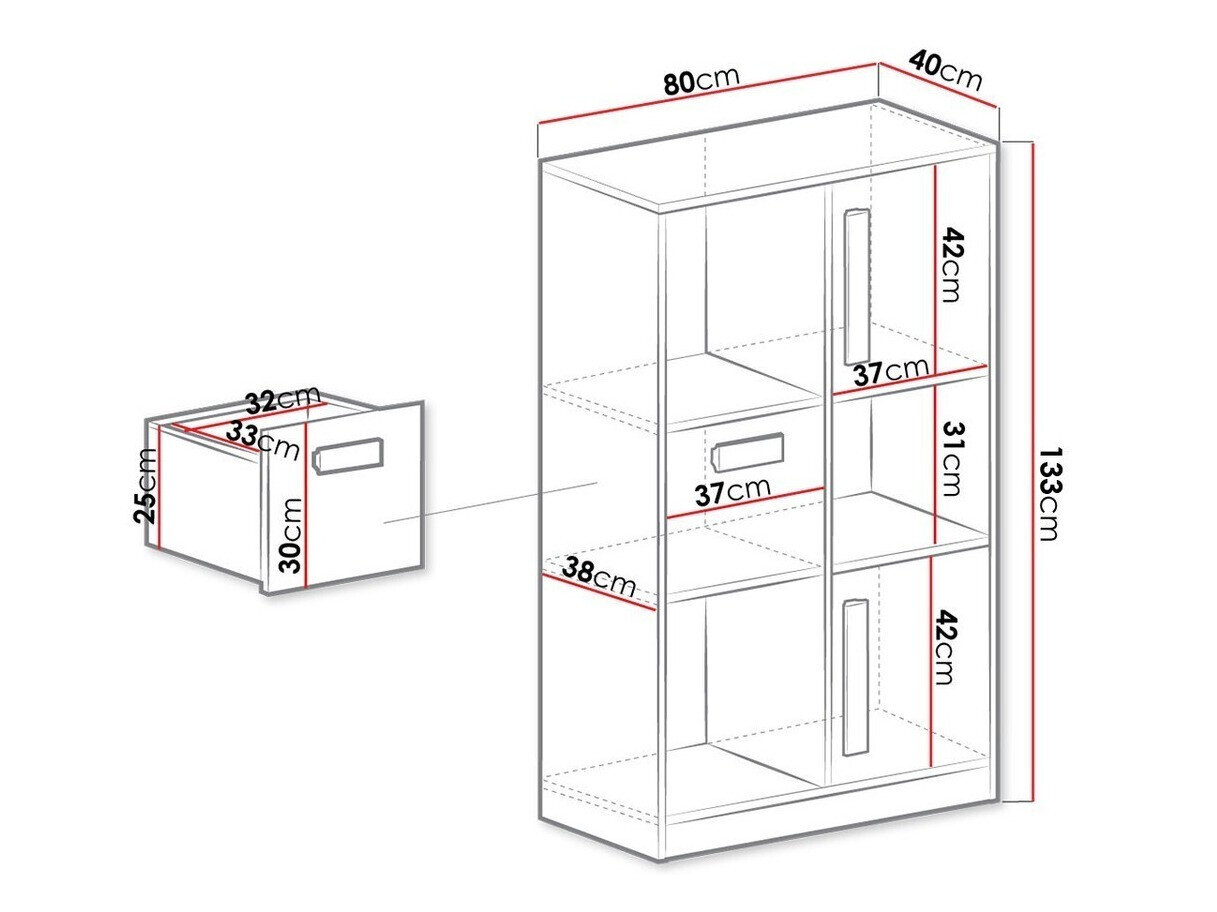 Boekenkast Merevari 101 (Wit + Glanzend wit + Grijs)