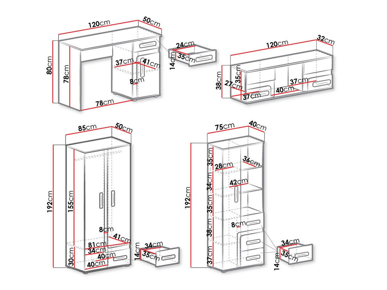Børneværelsessæt Aviseve 108 (Antracit + Hvid)