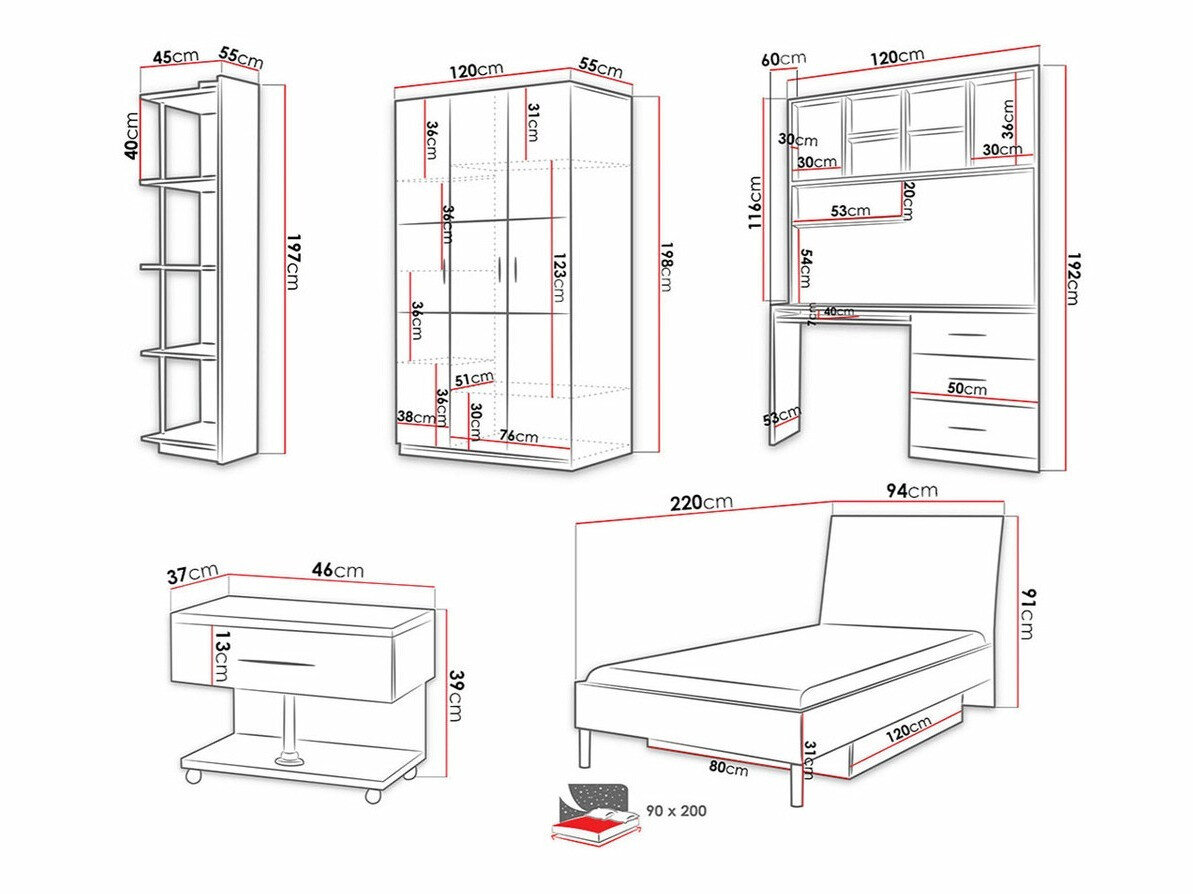 Børneværelsessæt Campus (Glansfuld hvid + Glossy pink)