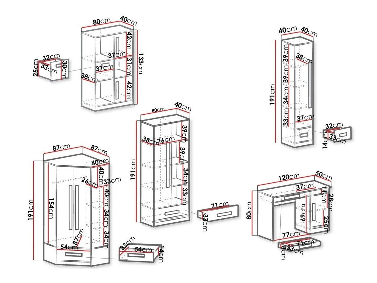 Børneværelsessæt Merevari 107 (Hvid + Glansfuld hvid + Grå)