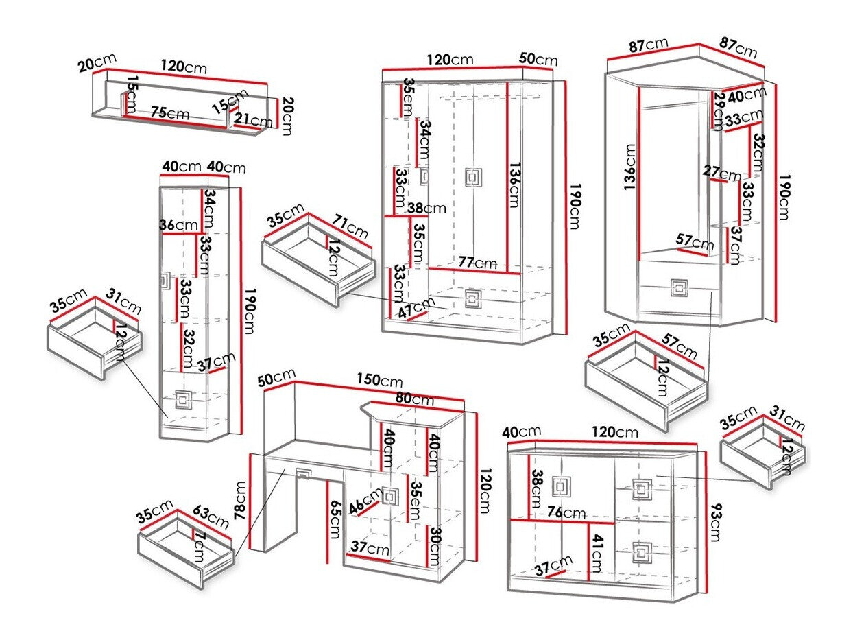 Meubelset Tolfere 106 (Licht eiken + Wit)