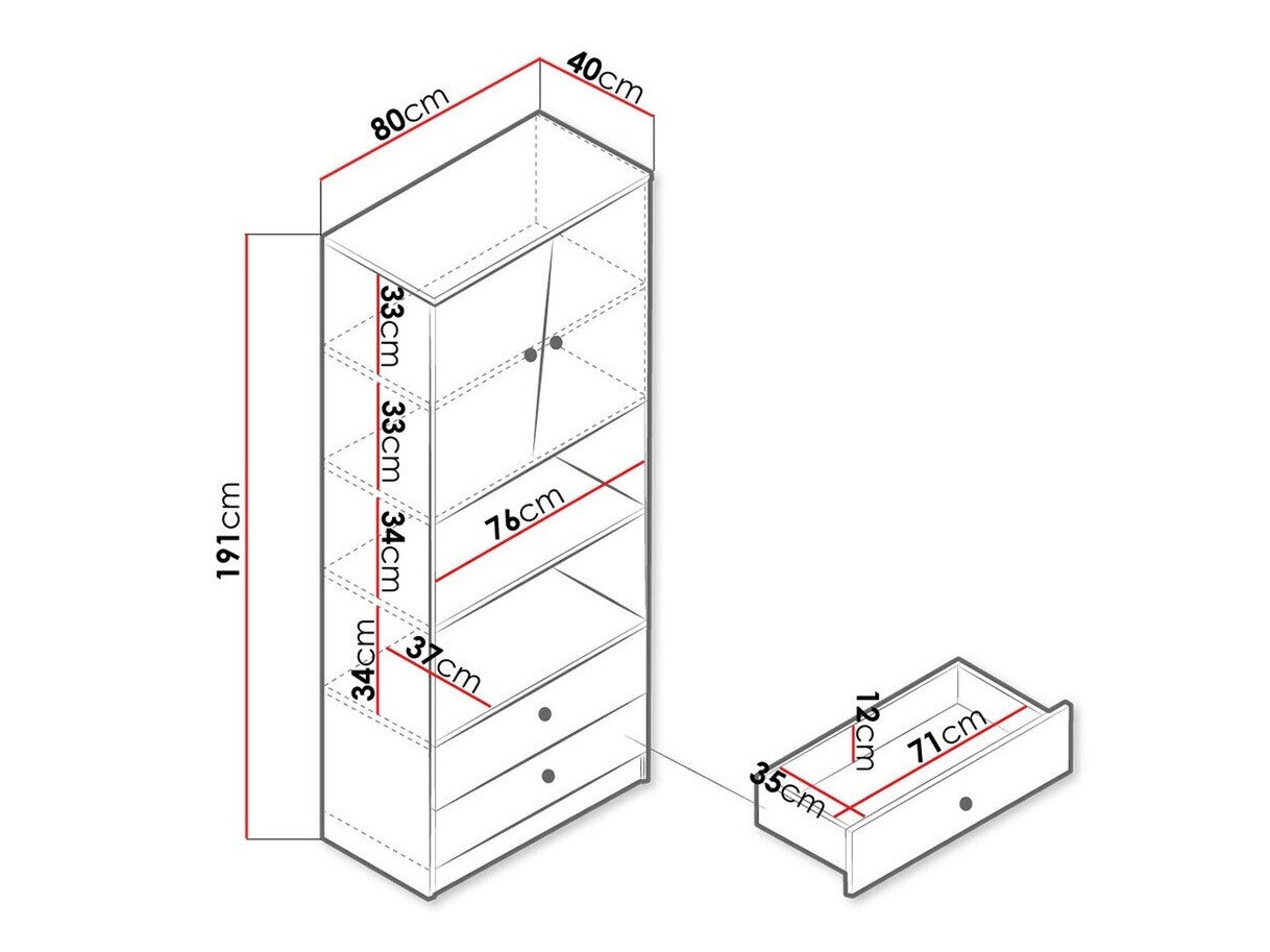 Reol Almira 103 (Artisan eg + Hvid + Grå)