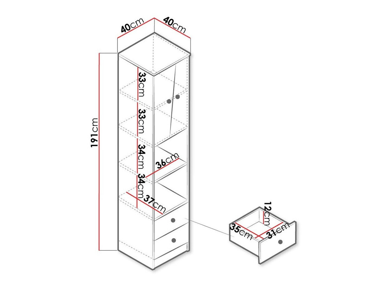 Reol Almira 104 (Artisan eg + Hvid + Grå)