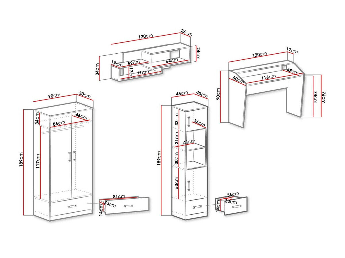 Børneværelsessæt Sorviru 106 (Hvid + Lyserød)