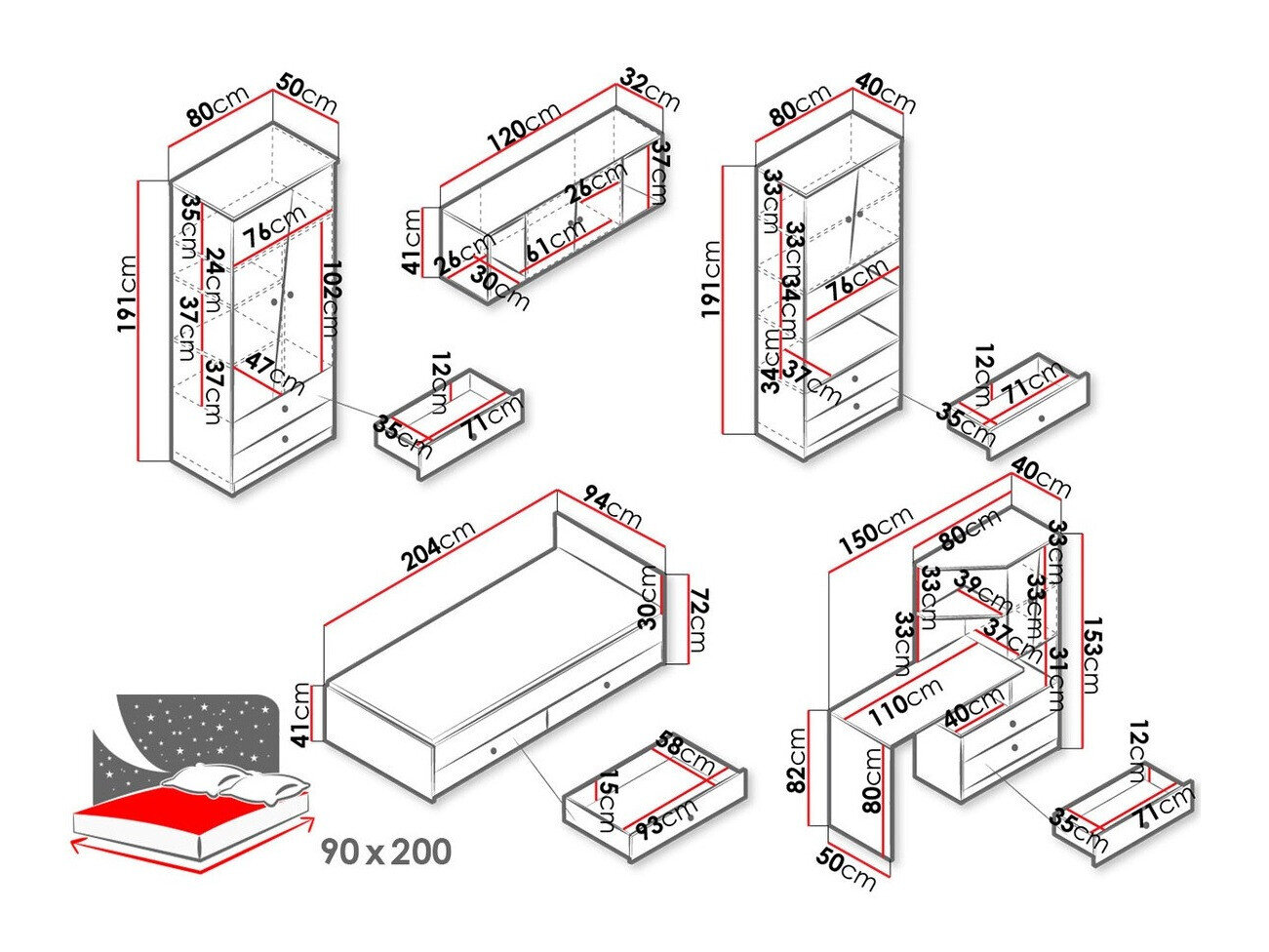 Møbelsæt Almira 114 (Artisan eg + Hvid)