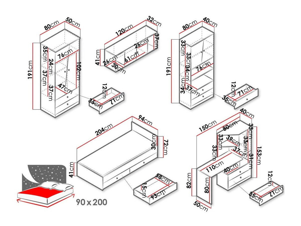 Set de mobilier Almira 114 (Stejar artizan + Alb + Gri)