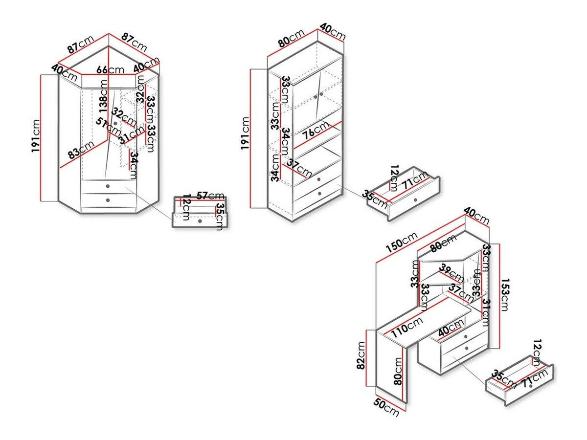 Set de mobilier Almira 116 (Stejar artizan + Alb + Gri)