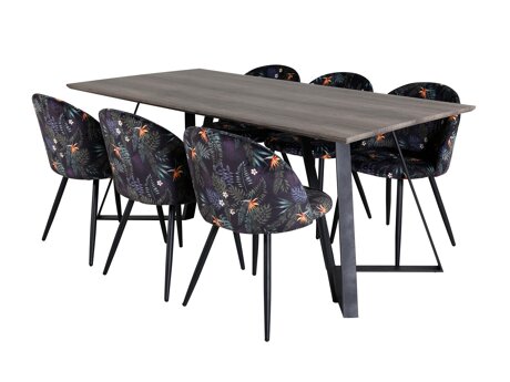 Eetkamerset Dallas 340 (Bloemen patroon + Zwart)