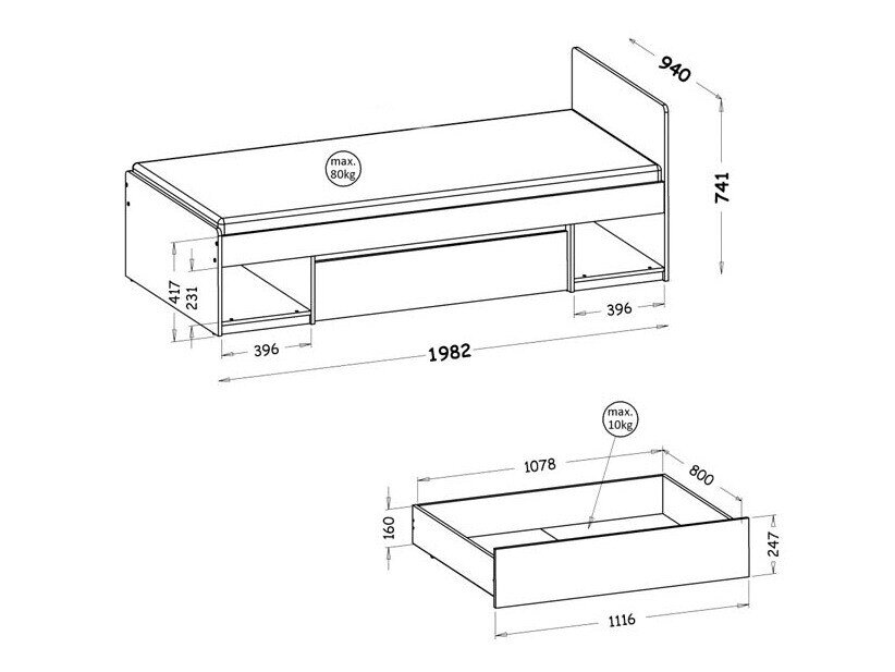 Bed Evaropha 108 (Wotan eik + Wit)