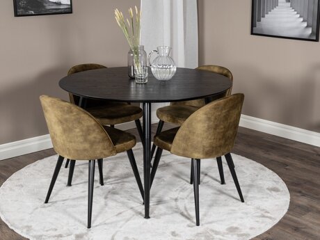 Eetkamerset Dallas 1559 (Stoffig groen + Zwart)
