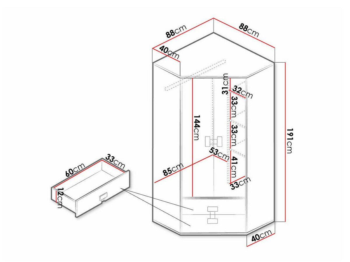 Armoire d'angle Florevi 114 (Gris brillant + Chêne Artisan)
