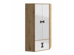 Hoekkledingkast Florevi 114 (Glanzend wit + Artisan eiken)