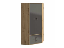 Hoekkledingkast Florevi 114 (Grijs met glans + Artisan eiken)