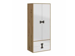 Kledingkast Florevi 113 (Glanzend wit + Artisan eiken)