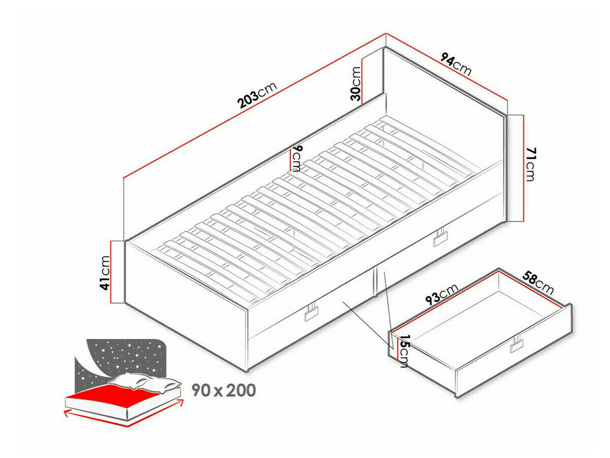 Bed Florevi 106 (Glanzend wit + Artisan eiken)