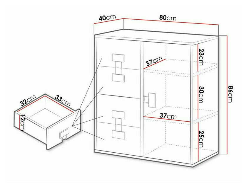 Kommode Florevi 103 (Gloss grå + Artisan eg)