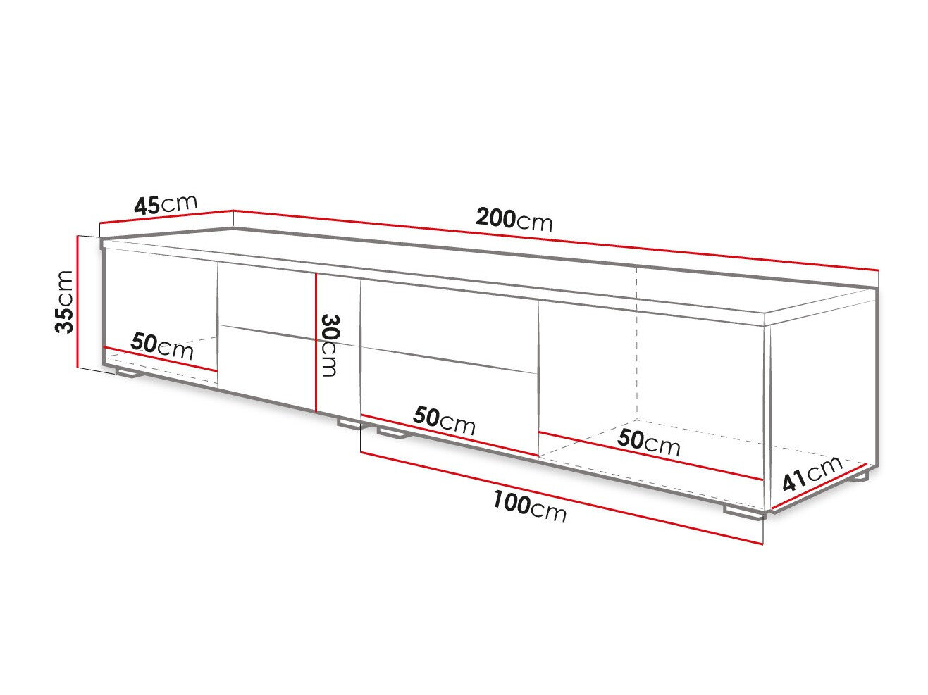 TV-bord Nashville 129 (Hvid + Blank sort)