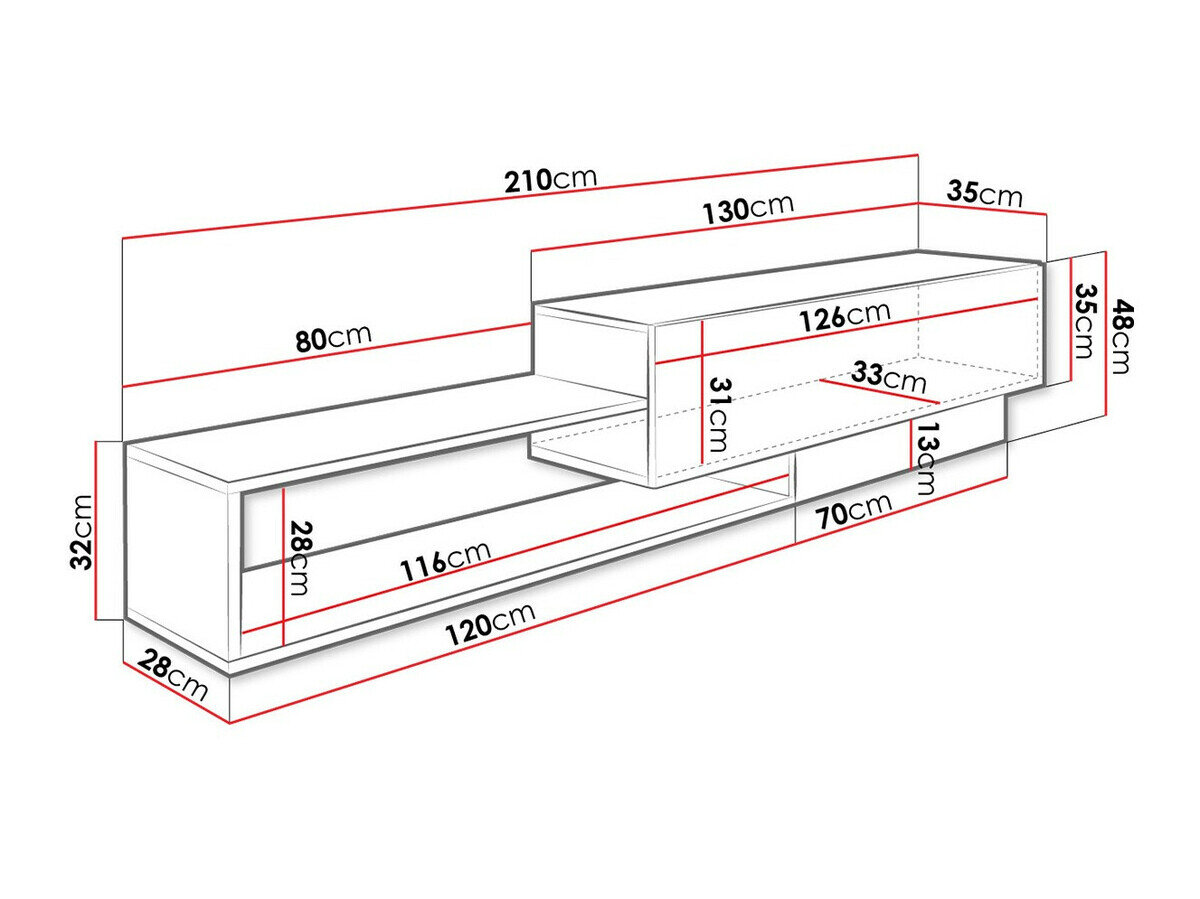TV-bord Pinos (Hvid + Wotan eg)