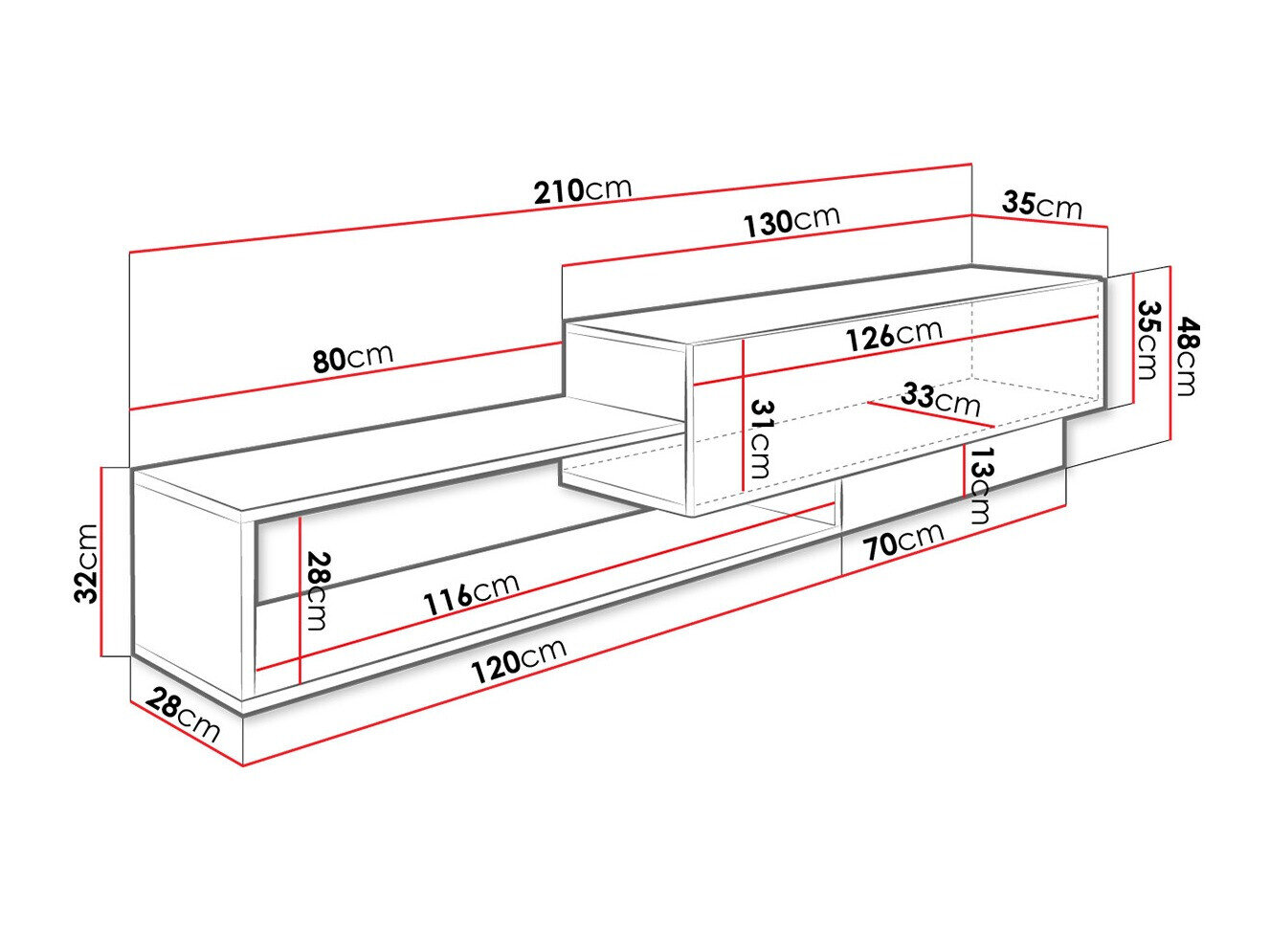 TV-bord Pinos (Sort + Wotan eg)