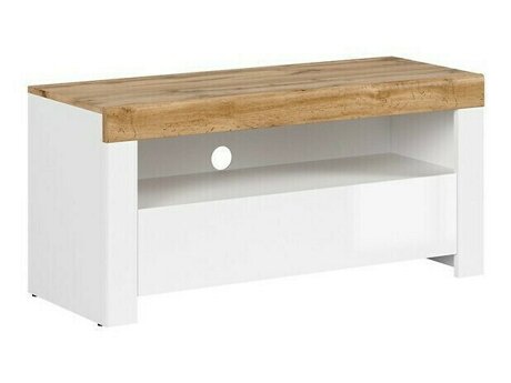 TV-meubel Sonsoru 107 (Wit + Glanzend wit + Wotan eik)