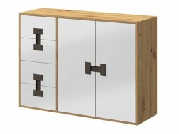 Ladekast Florevi 102 (Glanzend wit + Artisan eiken)