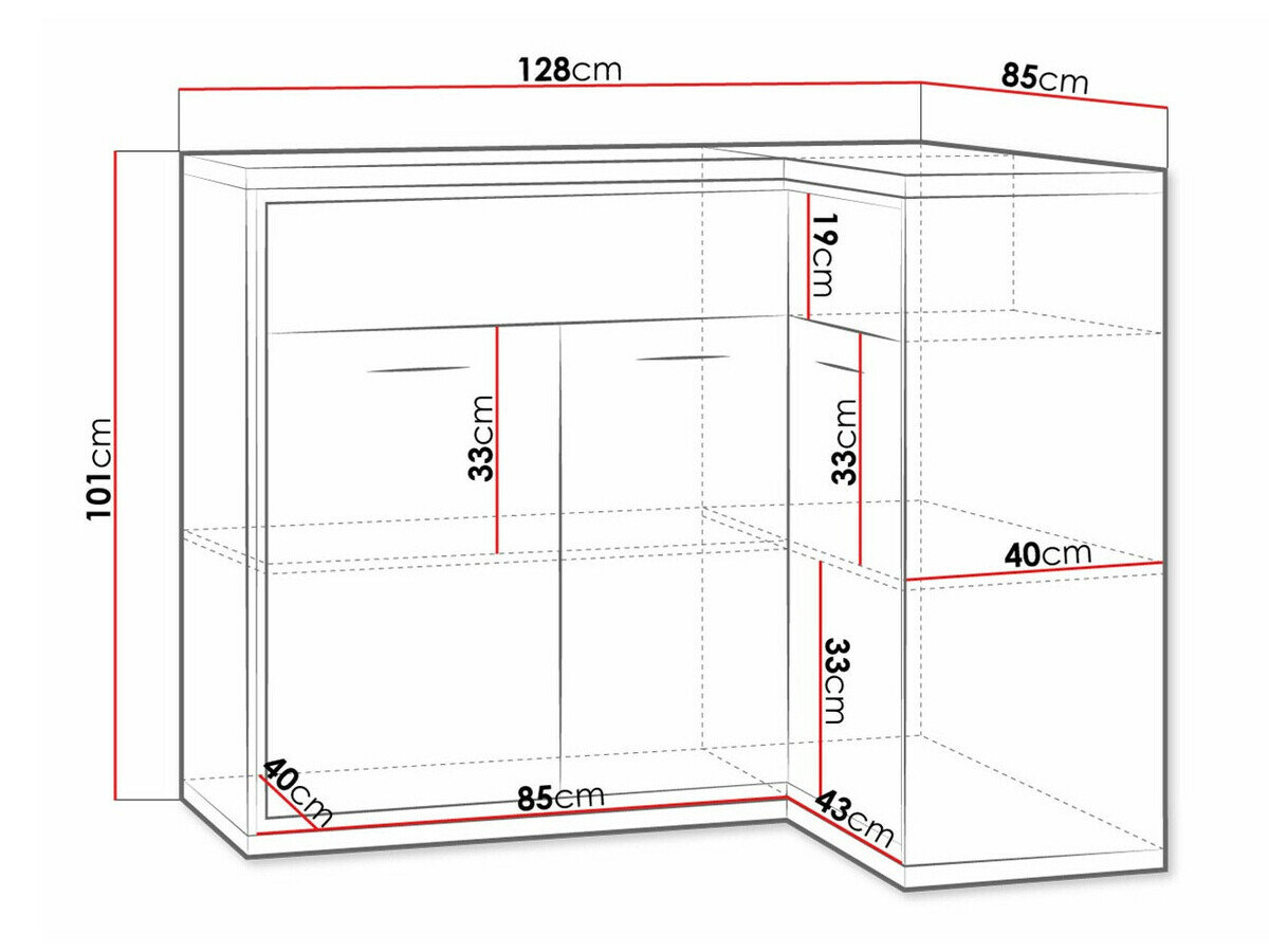 Hjørne kommode Etrmoni 106 (Lyst træ + Egetræ)