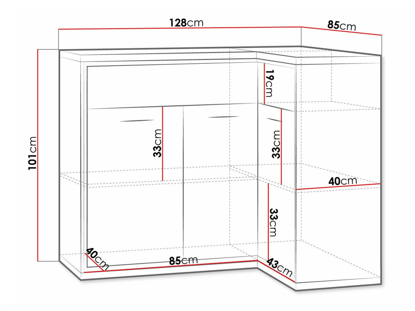 Hjørne kommode Etrmoni 106 (Lyst træ)