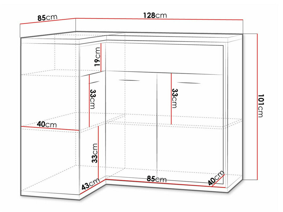 Hjørne kommode Etrmoni 121 (Lyst træ + Egetræ)