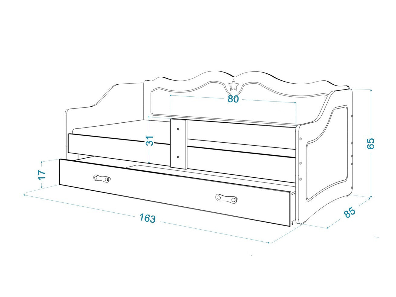 Bed Aurora 148 (Wit + Grijs)