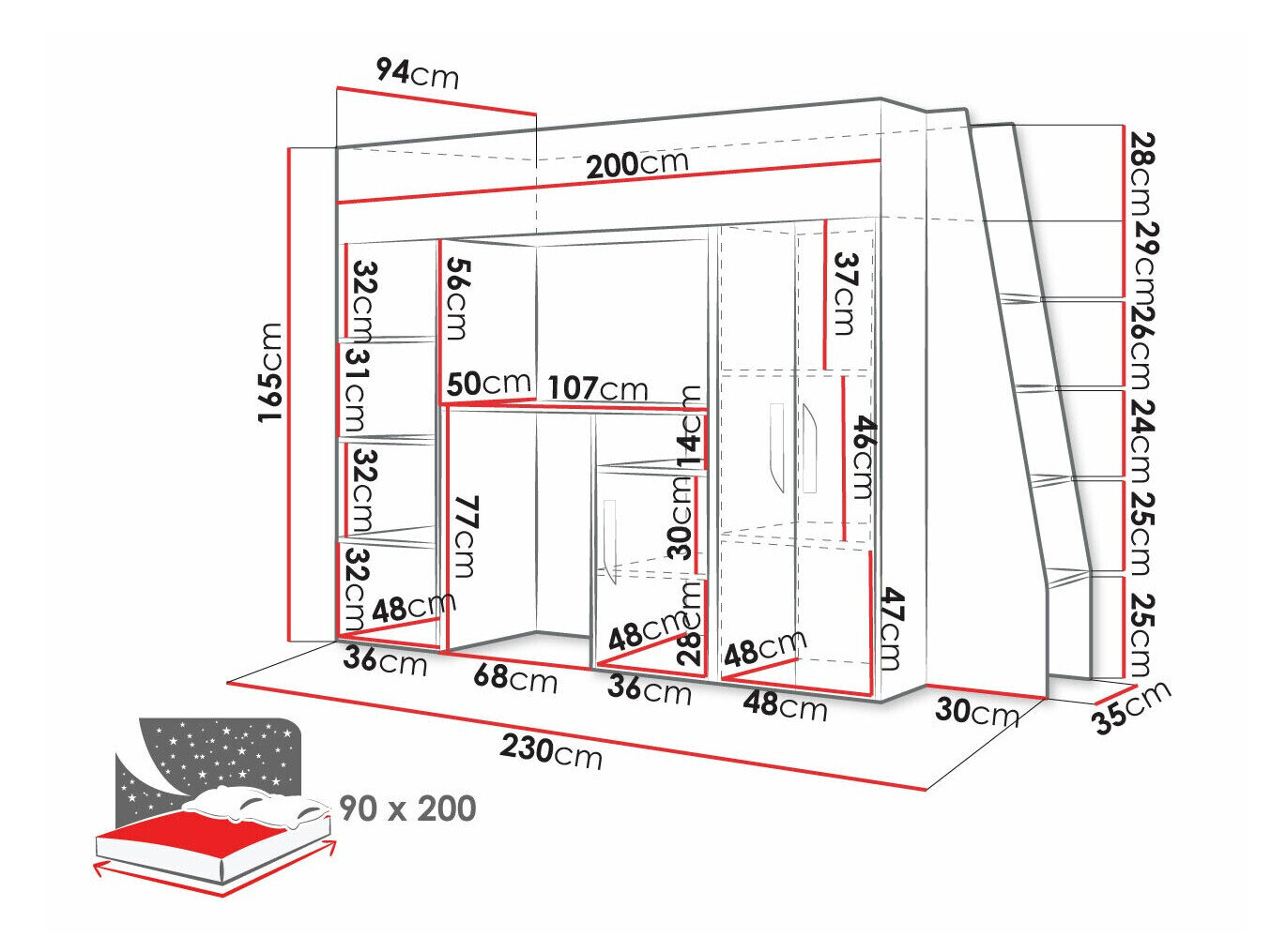 Køjeseng Hartford 355 (Hvid + Blankt Turkis + Glansfuld hvid)