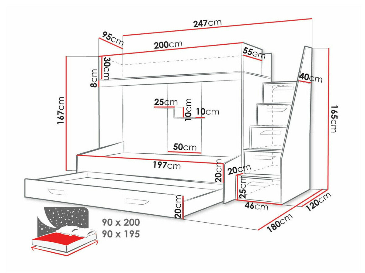 Køjeseng Hartford 356 (Hvid + Glansfuld hvid)