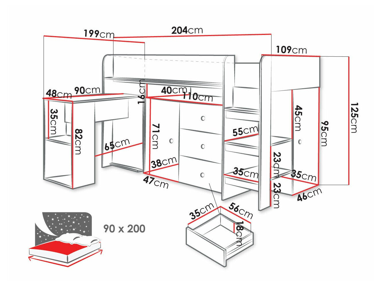 Køjeseng Hartford 359 (Artisan eg + Sort)