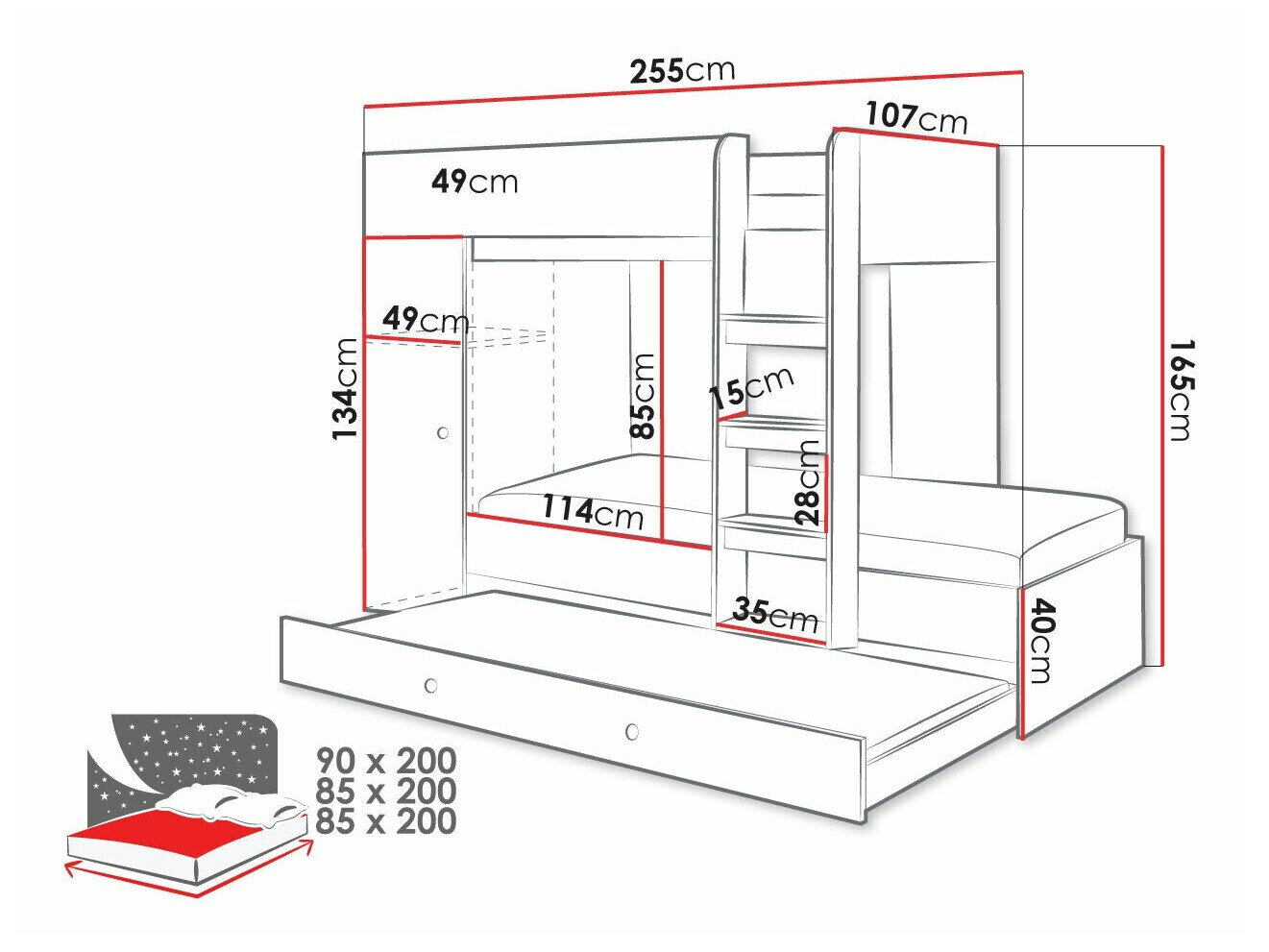 Køjeseng Hartford 360 (Artisan eg + Sort)