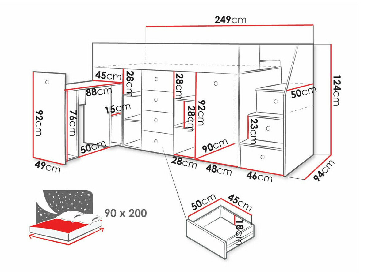 Køjeseng Hartford 361 (Artisan eg + Sort)