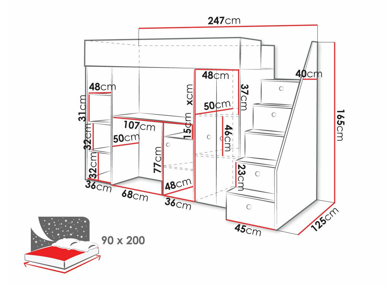 Køjeseng Hartford 362 (Artisan eg + Sort)