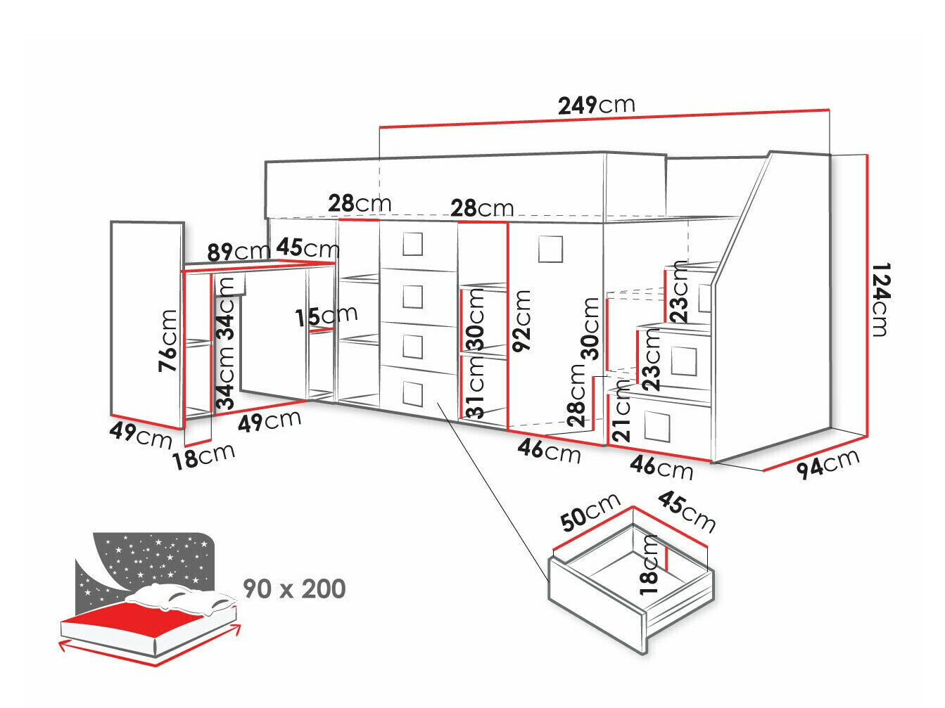 Køjeseng Hartford 366 (Hvid + Blankt Turkis + Glansfuld hvid)