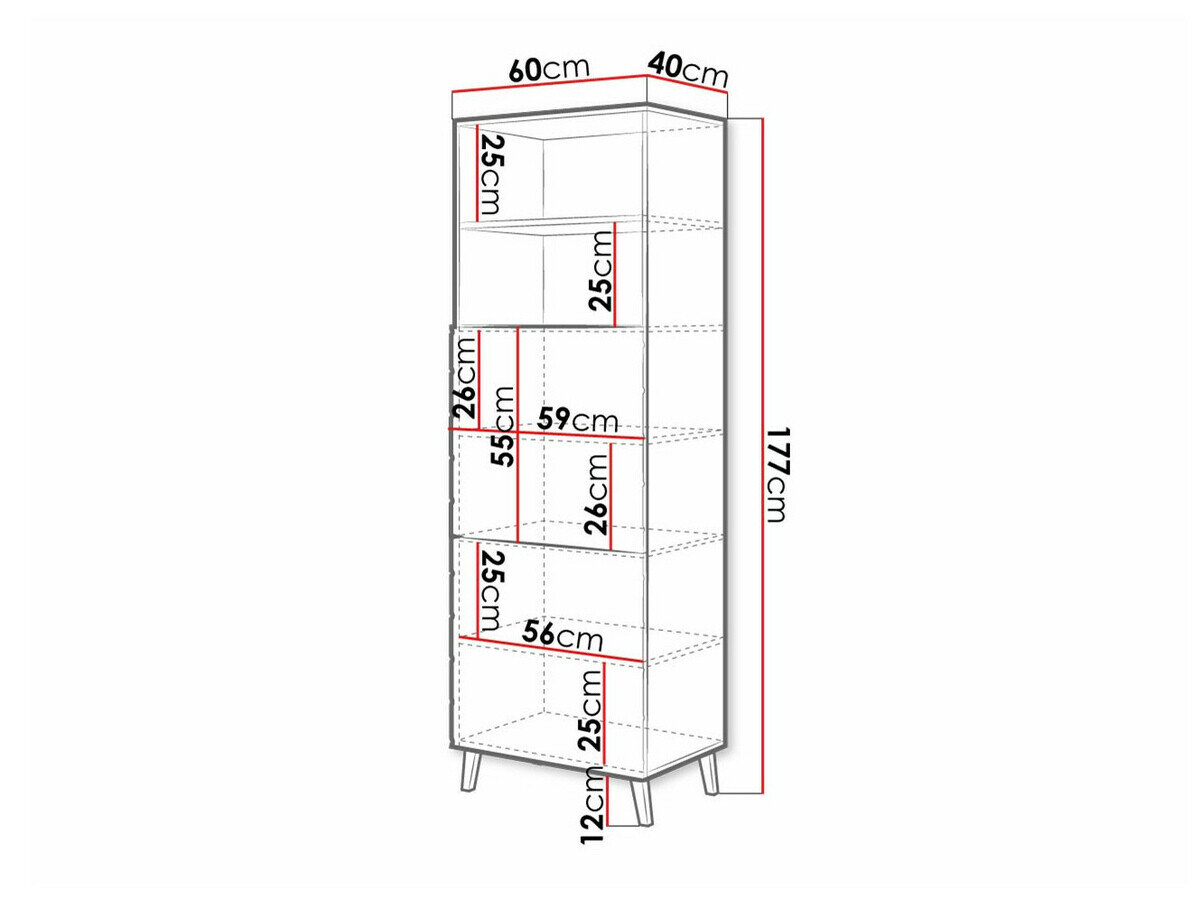 Boekenkast Charlotte 178 (Zwart + Glanzend zwart)