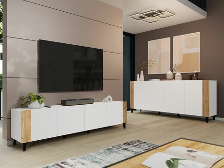 Stuemøbelsæt Charlotte 185 (Hvid + Craft egetræ)