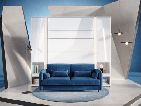 Bútorkészlet Concept Pro Lenart VI (Fényes fehér + Fehér + Kék)