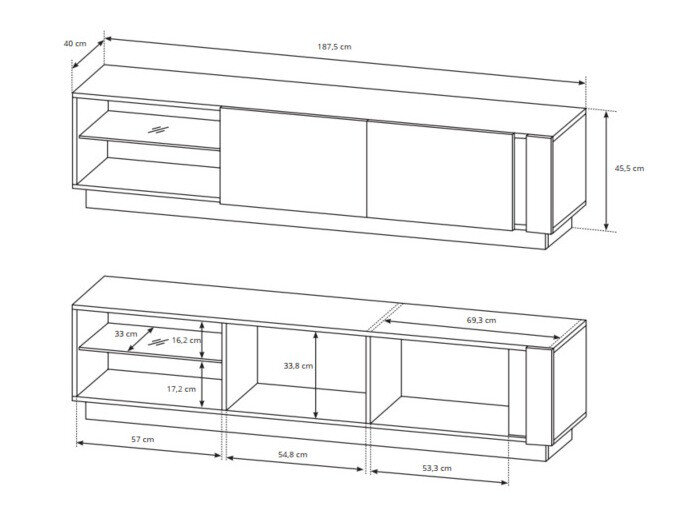 TV-bord Novbela 108 (Hvid + Glansfuld hvid + Grandson eg)