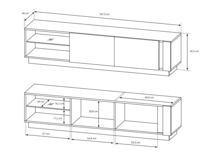 TV-bord Novbela 108 (Hvid + Glansfuld hvid + Grandson eg)