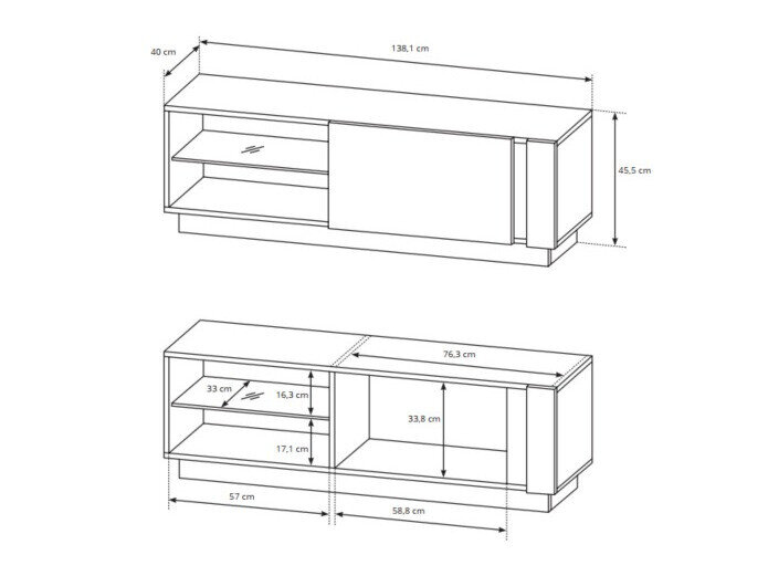 TV-meubel Novbela 107 (Wit + Glanzend wit + Kleinzoon eik)