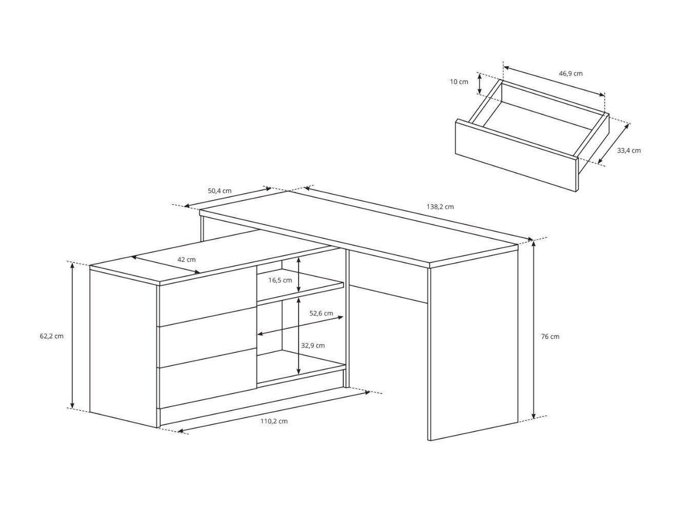 Hjørneskrivebord Kingston 130 (Hvid)