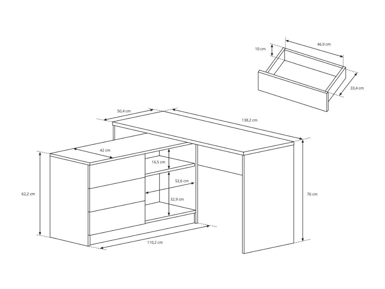 Hoekbureau Kingston 130 (Grafiet)
