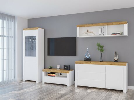 Stuemøbelsæt Sonsoru 144 (Hvid + Glansfuld hvid + Wotan eg)