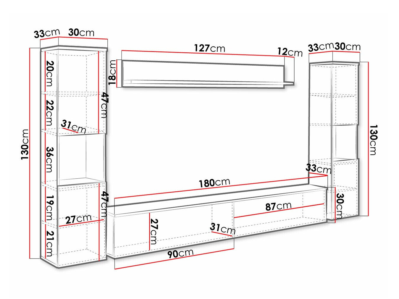 Stuemøbelsæt Sarasota 131 (Mørkegrå + Glansfuld hvid)